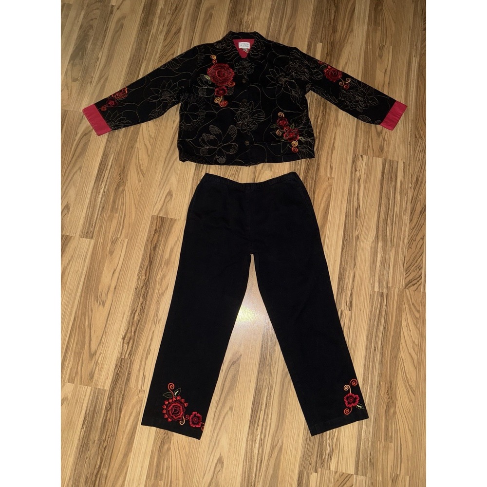 Tantrums Collection Women's Large‎ Outfit Jacket Pants Embroidered Floral
